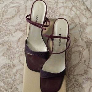 Bebe Eggplant Ostrich -Look Leather Heels 9.5
